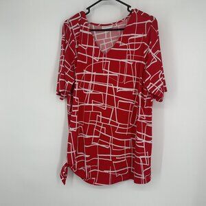 Susan Garver Red‎ Print Blouse side tie detail Short Sleeve